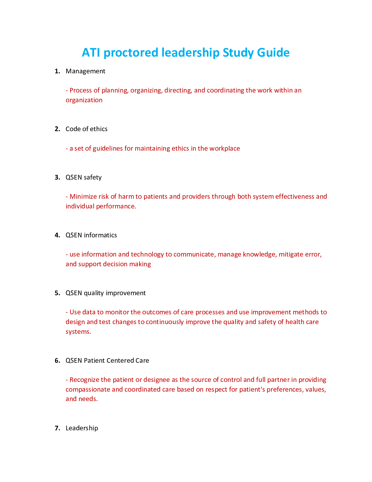 Preview image for ATI Leadership Proctored Exam Study Guide. Latest 2021/2022